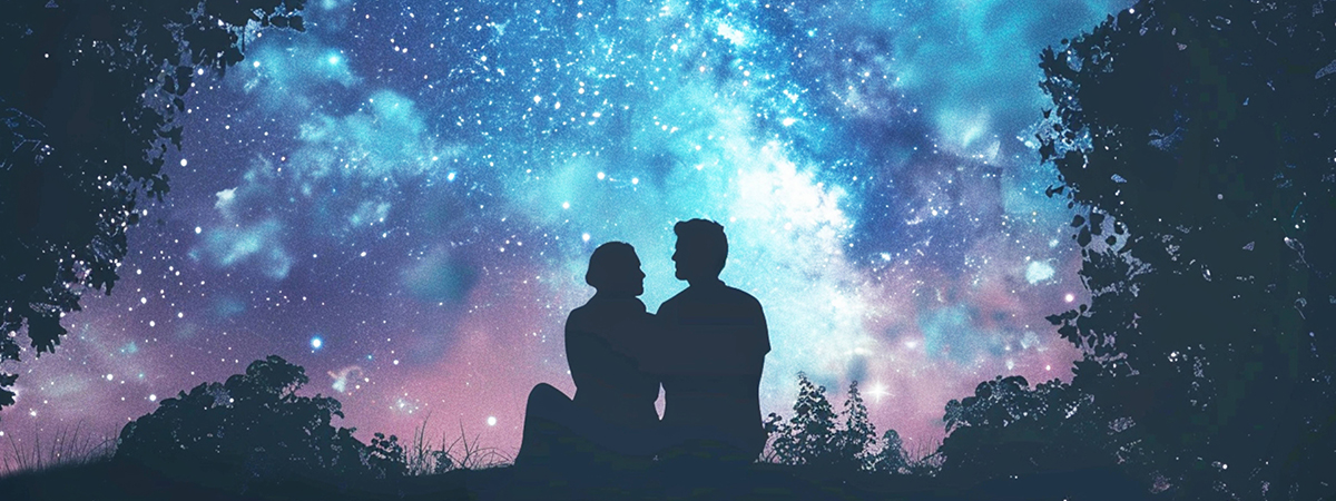 Pareja en noche cósmica